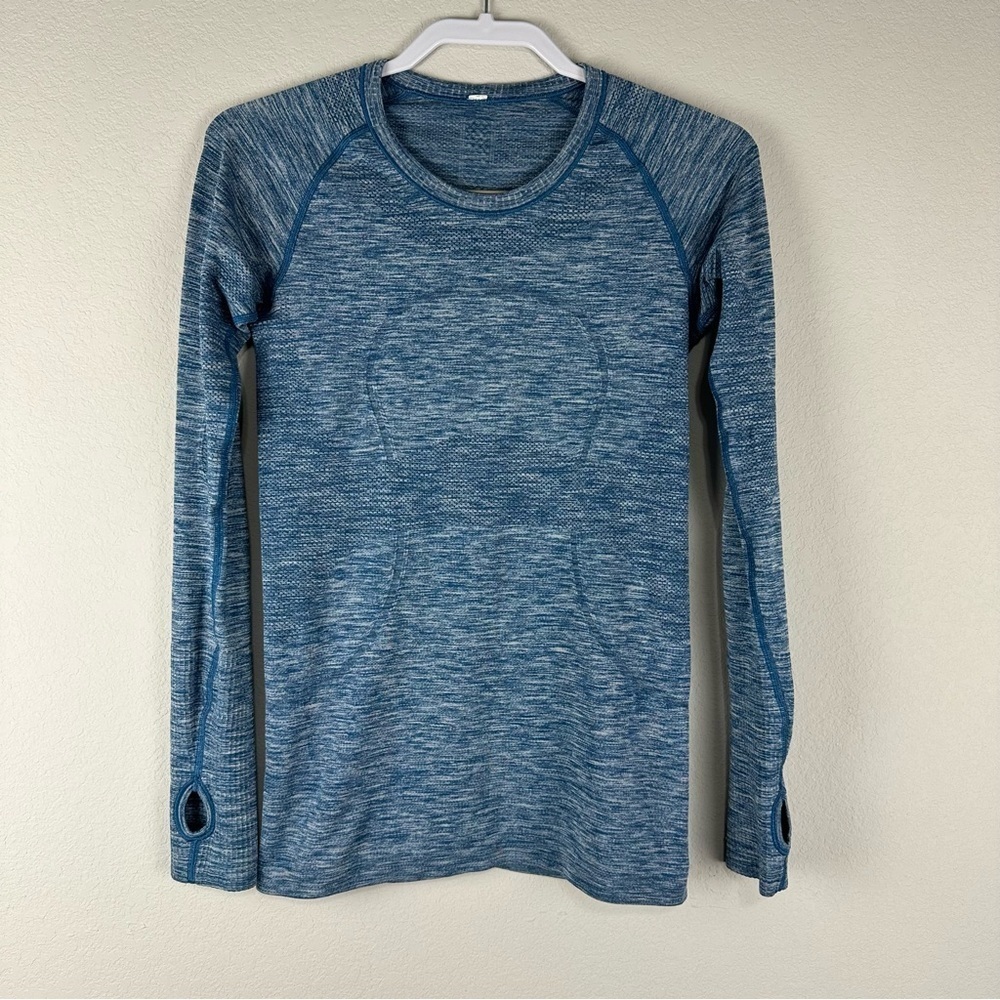 Lululemon Blue Heathered Long Sleeve Athletic Athleisure Swiftly Tech Top Size 6